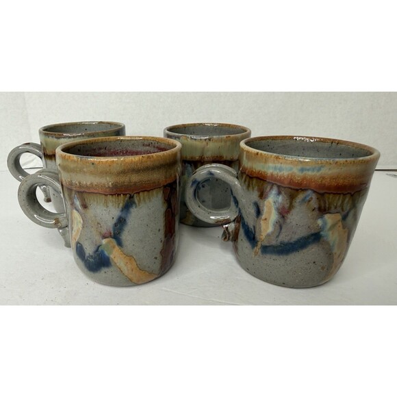 Set Vtg 70’s Jim Laeur Glazed Potter Mugs Pottery Mid Century  stunning - Picture 1 of 9